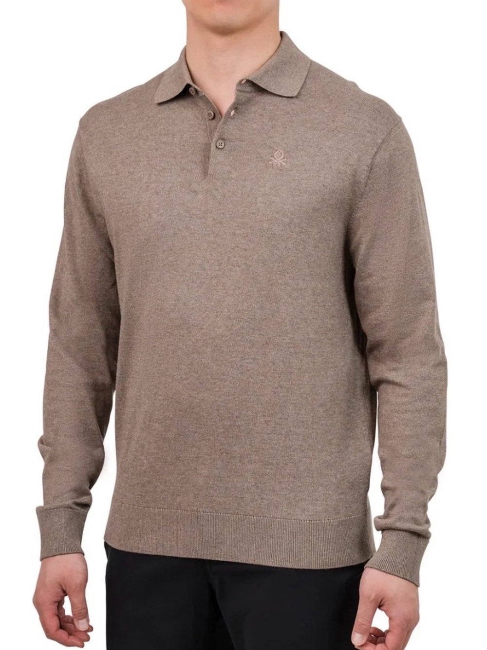 UNITED COLORS OR BENETTON - Men's Long Sleeve Knit Polo Shirt